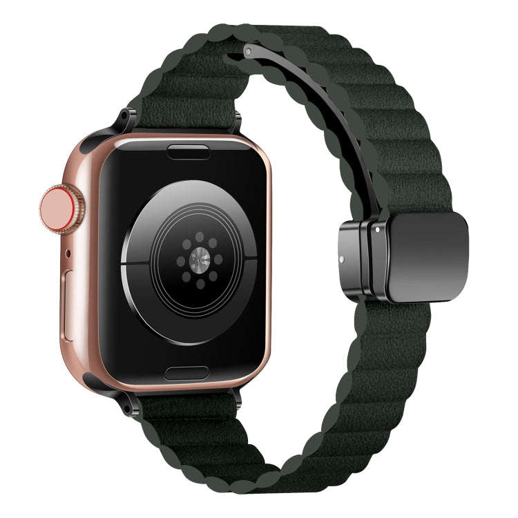For Apple Watch SE 40mm Water Ripple Magnetic Folding Buckle Watch Band, Style: Thin Version(Dark...