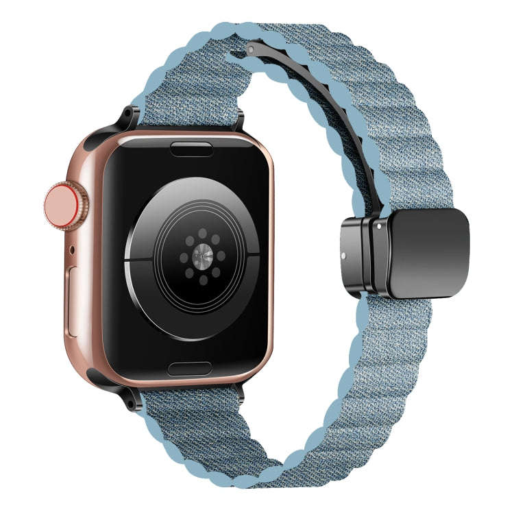For Apple Watch 42mm Water Ripple Magnetic Folding Buckle Watch Band, Style: Thin Version(Denim B...