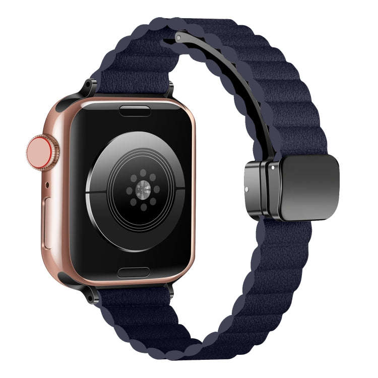 For Apple Watch 38mm Water Ripple Magnetic Folding Buckle Watch Band, Style: Thin Version(Indigo ...