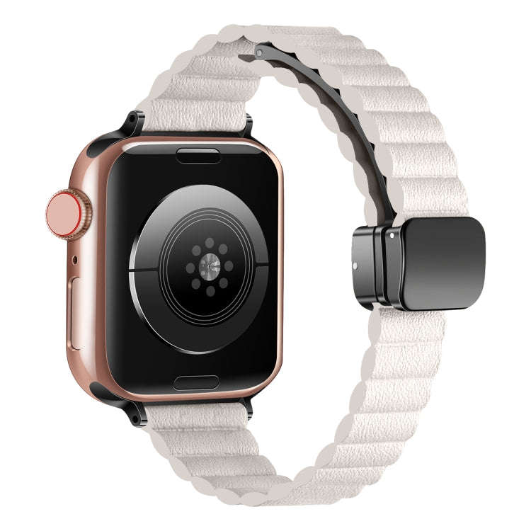 For Apple Watch 38mm Water Ripple Magnetic Folding Buckle Watch Band, Style: Thin Version(Starlig...