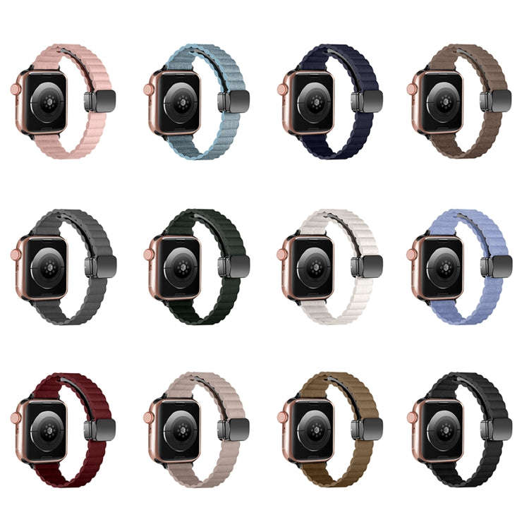 For Apple Watch 42mm Water Ripple Magnetic Folding Buckle Watch Band, Style: Thin Version(Wine Red)