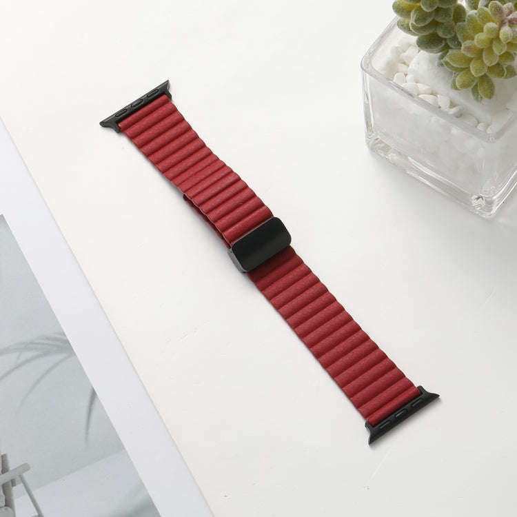 For Apple Watch SE 44mm Water Ripple Magnetic Folding Buckle Watch Band, Style: Bold Version(Wine...