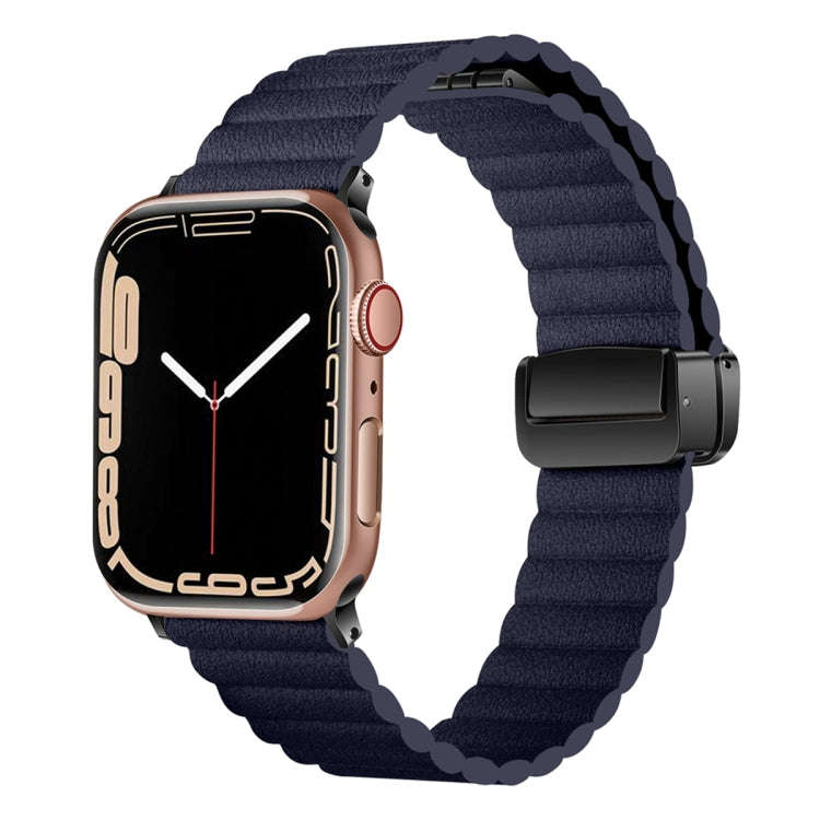 For Apple Watch 42mm Water Ripple Magnetic Folding Buckle Watch Band, Style: Bold Version(Indigo ...
