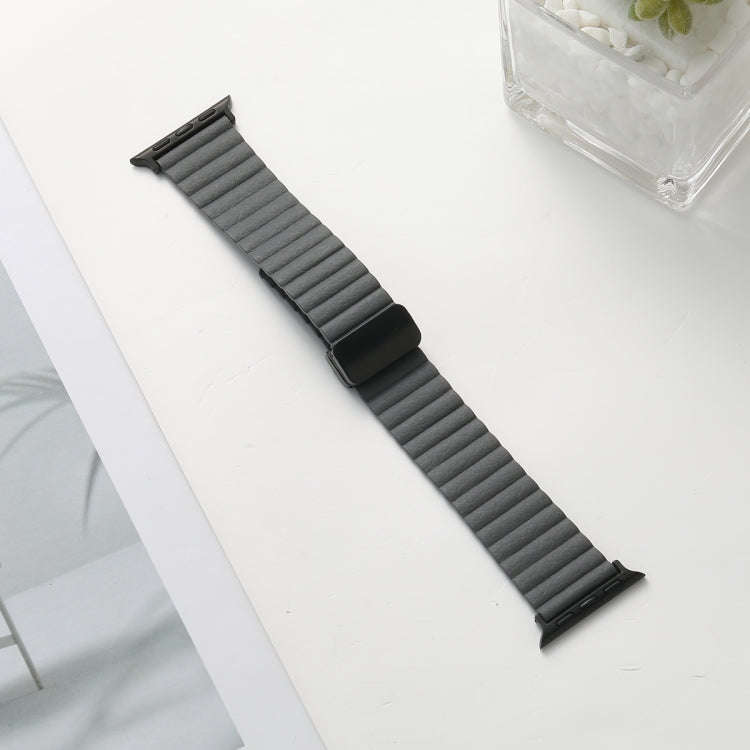 For Apple Watch 42mm Water Ripple Magnetic Folding Buckle Watch Band, Style: Bold Version(Grey)