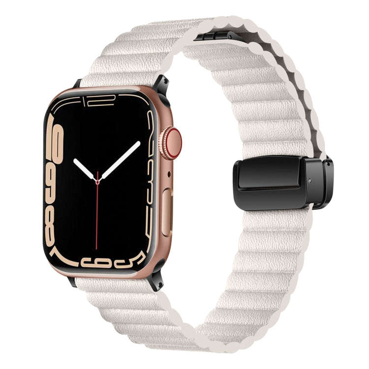 For Apple Watch 42mm Water Ripple Magnetic Folding Buckle Watch Band, Style: Bold Version(Starlig...