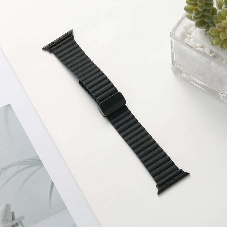 For Apple Watch 38mm Water Ripple Magnetic Folding Buckle Watch Band, Style: Bold Version(Black)