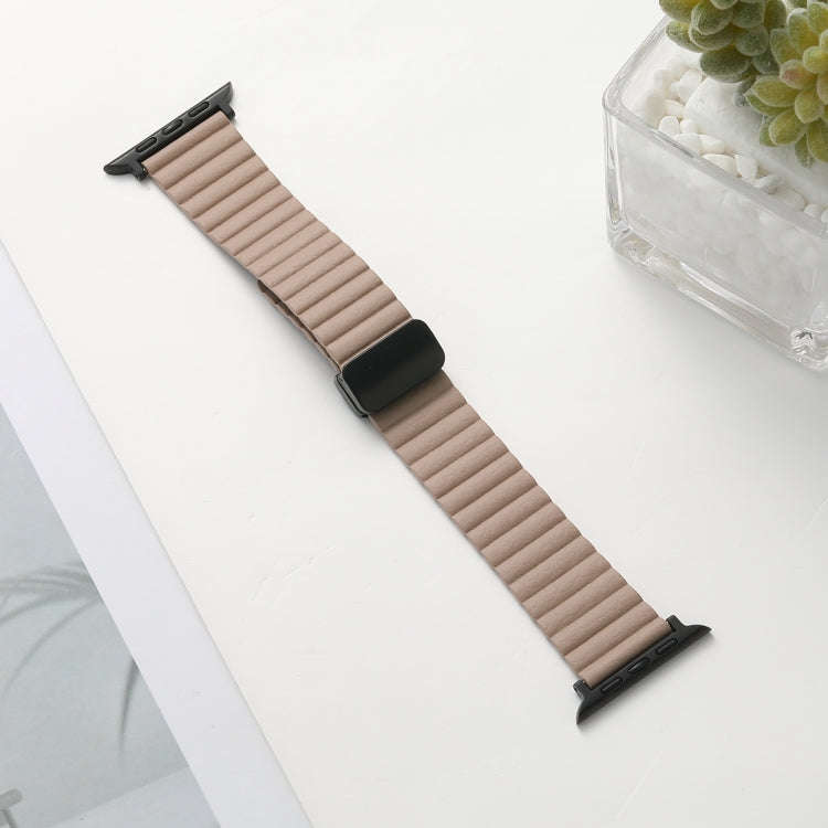 For Apple Watch 38mm Water Ripple Magnetic Folding Buckle Watch Band, Style: Bold Version(Khaki)
