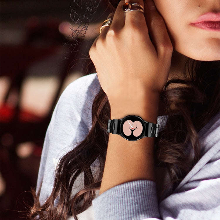 For Samsung Galaxy Watch 6 Quick Release Button Three-bead Stainless Steel Watch Band(Black)