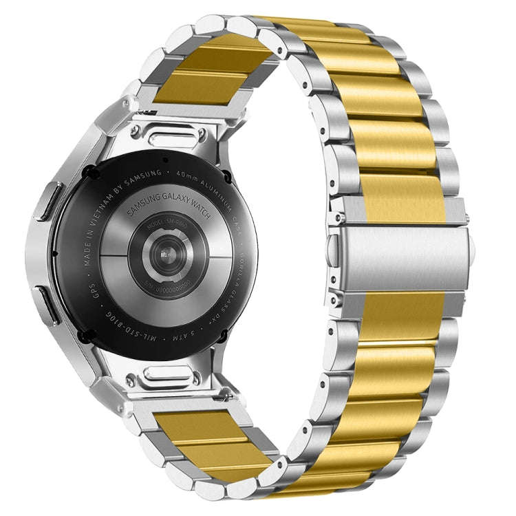 For Samsung Galaxy Watch 6 Quick Release Button Three-bead Stainless Steel Watch Band(Silver Gold)