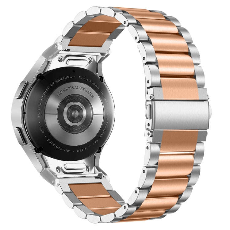 For Samsung Galaxy Watch 6 Quick Release Button Three-bead Stainless Steel Watch Band(Silver Rose...
