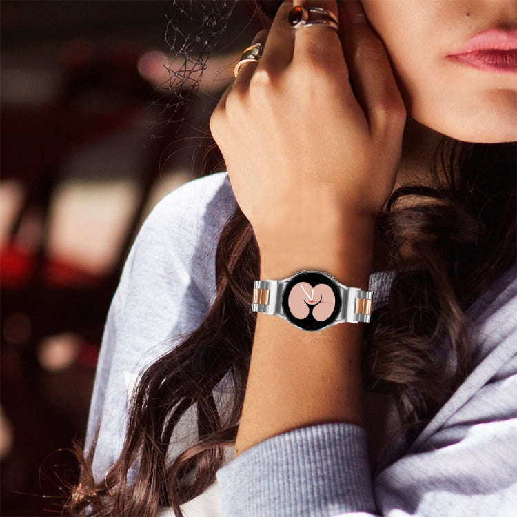 For Samsung Galaxy Watch 6 Quick Release Button Three-bead Stainless Steel Watch Band(Silver Rose...