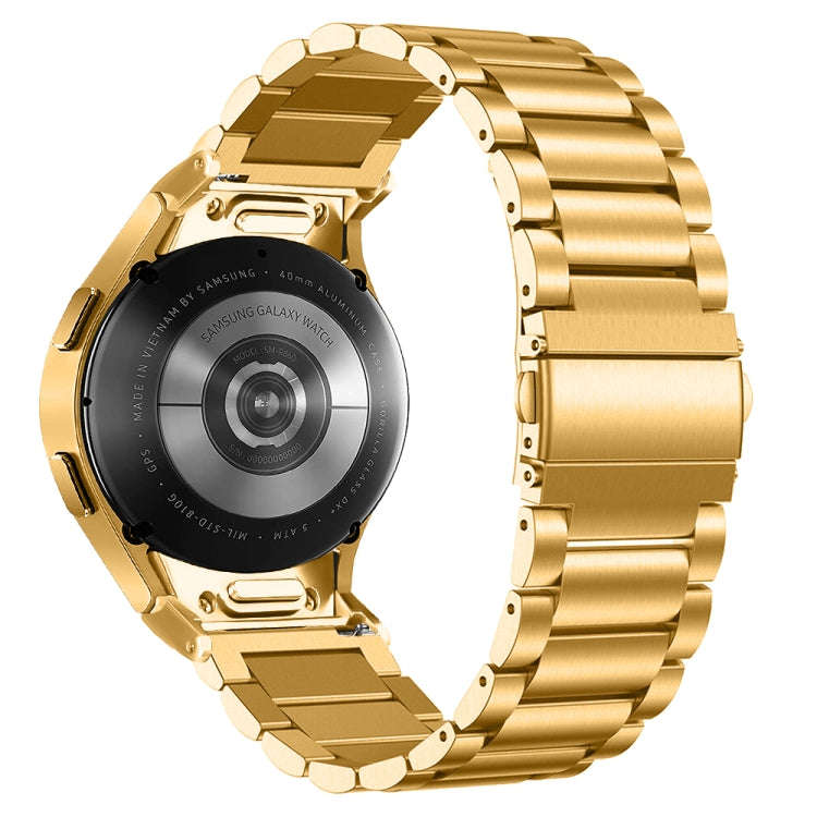 For Samsung Galaxy Watch 6 Quick Release Button Three-bead Stainless Steel Watch Band(Gold)