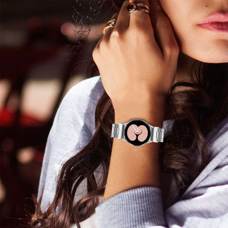 For Samsung Galaxy Watch 6 Quick Release Button Three-bead Stainless Steel Watch Band(Silver)