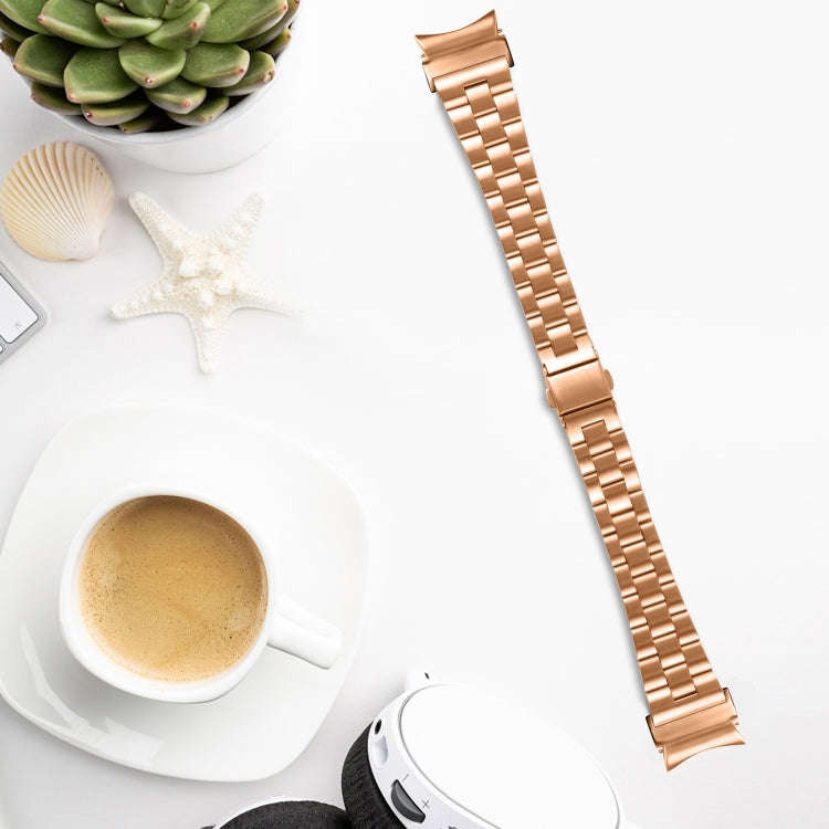 For Samsung Galaxy Watch 6 Quick Release Button Slim Three-bead Stainless Steel Watch Band(Rose G...