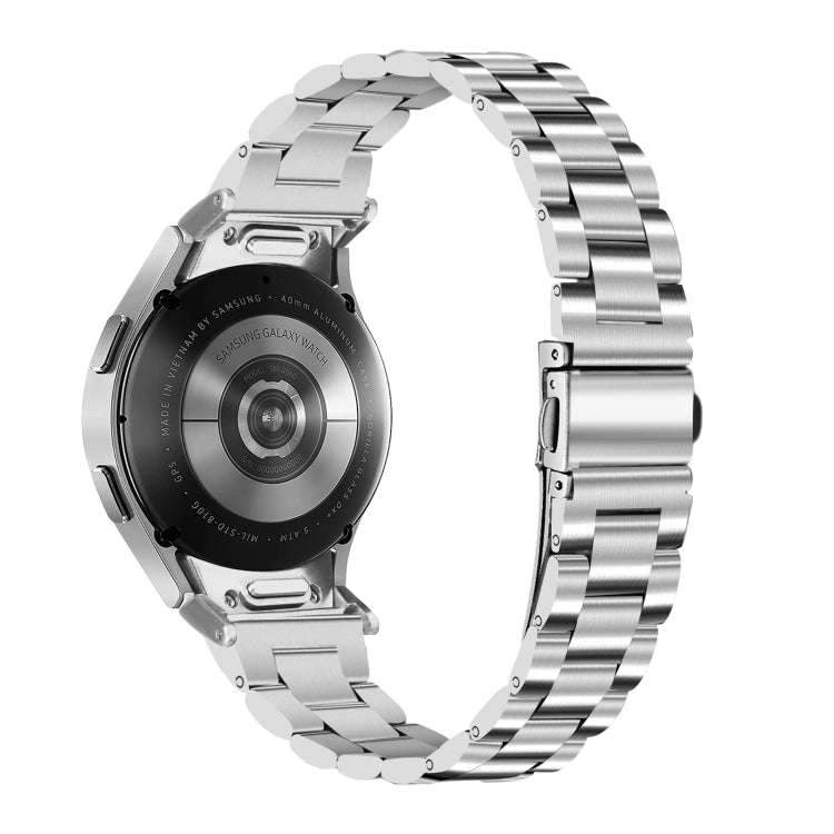 For Samsung Galaxy Watch 6 Quick Release Button Slim Three-bead Stainless Steel Watch Band(Silver)