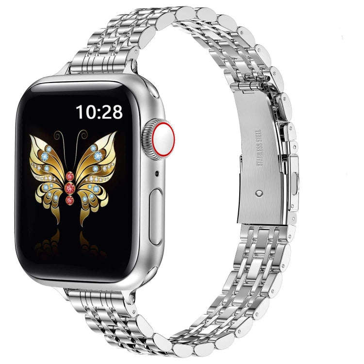 For Apple Watch Series 8 41mm Slim Seven Bead Slingshot Buckle Metal Watch Band(Silver)