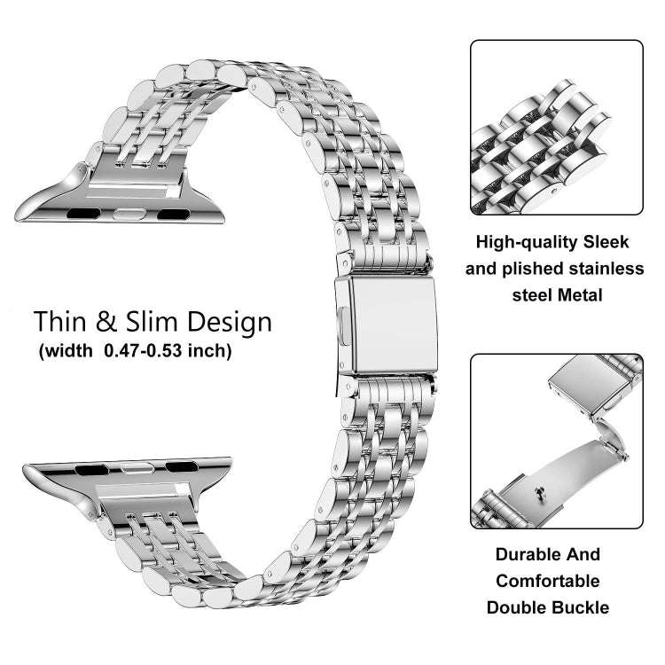 For Apple Watch Series 8 41mm Slim Seven Bead Slingshot Buckle Metal Watch Band(Silver)