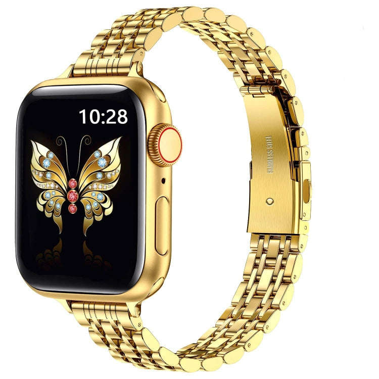For Apple Watch SE 2022 40mm Slim Seven Bead Slingshot Buckle Metal Watch Band(Gold)