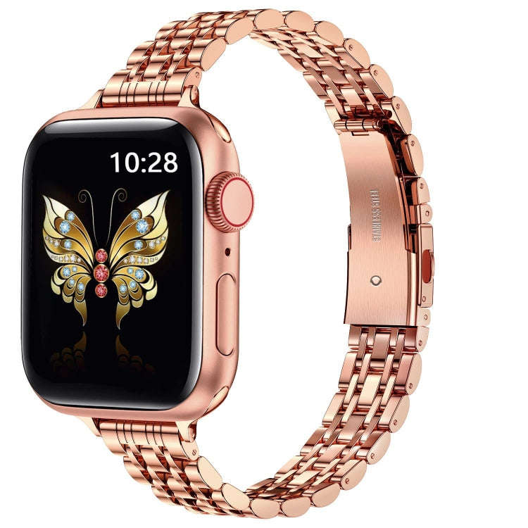 For Apple Watch SE 2022 40mm Slim Seven Bead Slingshot Buckle Metal Watch Band(Rose Gold)