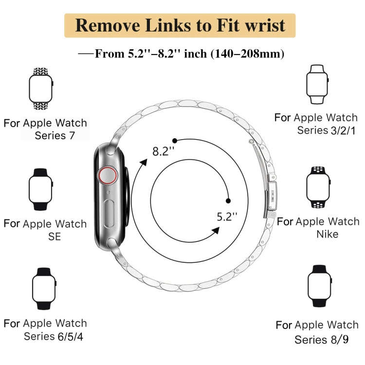 For Apple Watch Series 7 41mm Slim Seven Bead Slingshot Buckle Metal Watch Band(Silver)