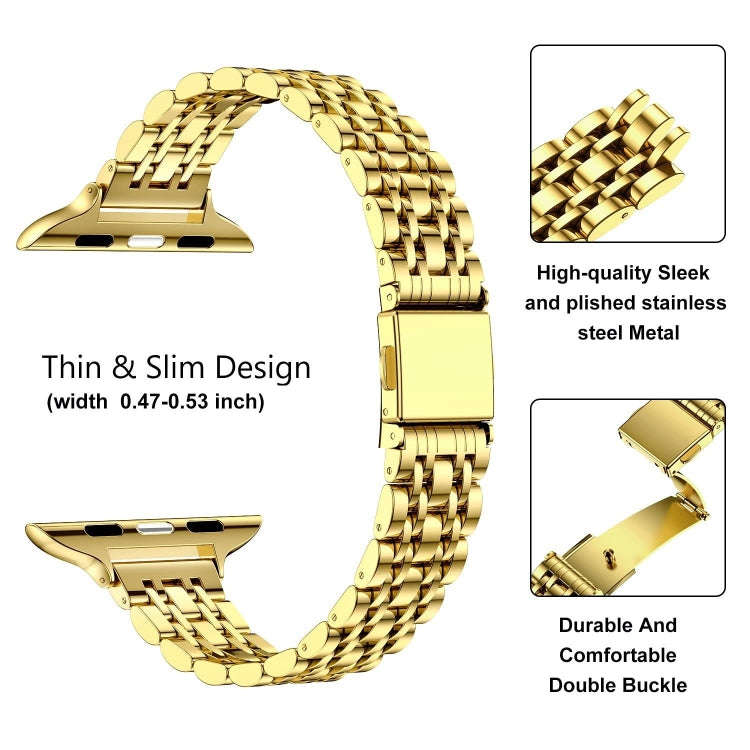 For Apple Watch Series 7 41mm Slim Seven Bead Slingshot Buckle Metal Watch Band(Gold)