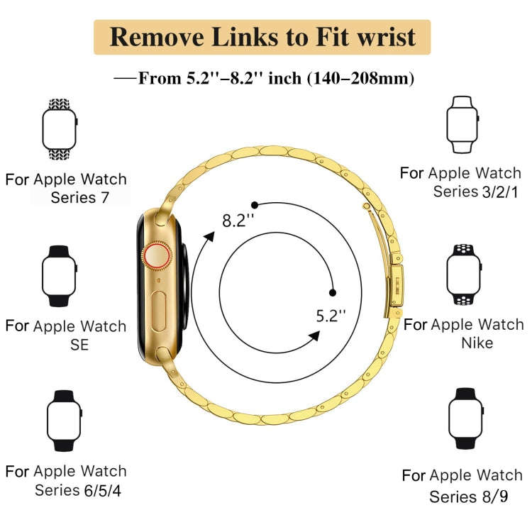 For Apple Watch Series 7 41mm Slim Seven Bead Slingshot Buckle Metal Watch Band(Gold)