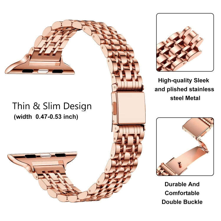 For Apple Watch Series 7 41mm Slim Seven Bead Slingshot Buckle Metal Watch Band(Rose Gold)
