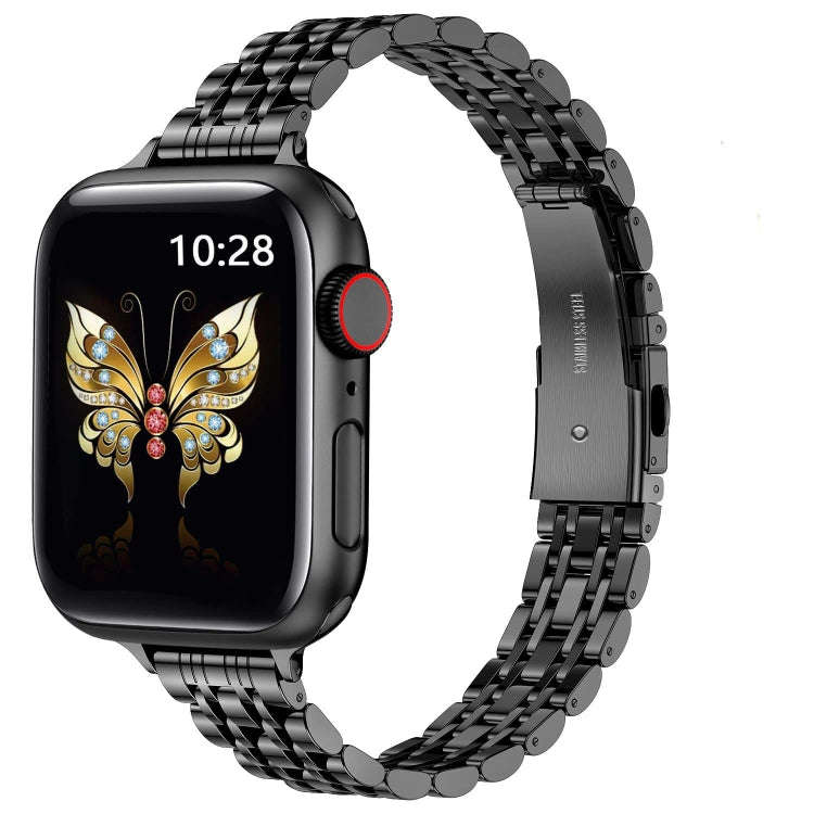 For Apple Watch Series 4 40mm Slim Seven Bead Slingshot Buckle Metal Watch Band(Black)