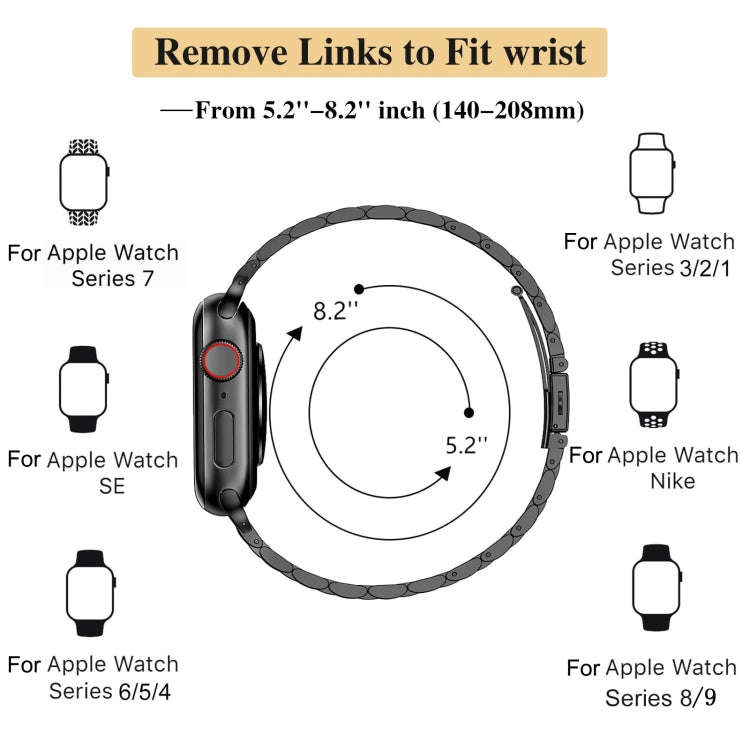 For Apple Watch Series 2 42mm Slim Seven Bead Slingshot Buckle Metal Watch Band(Black)