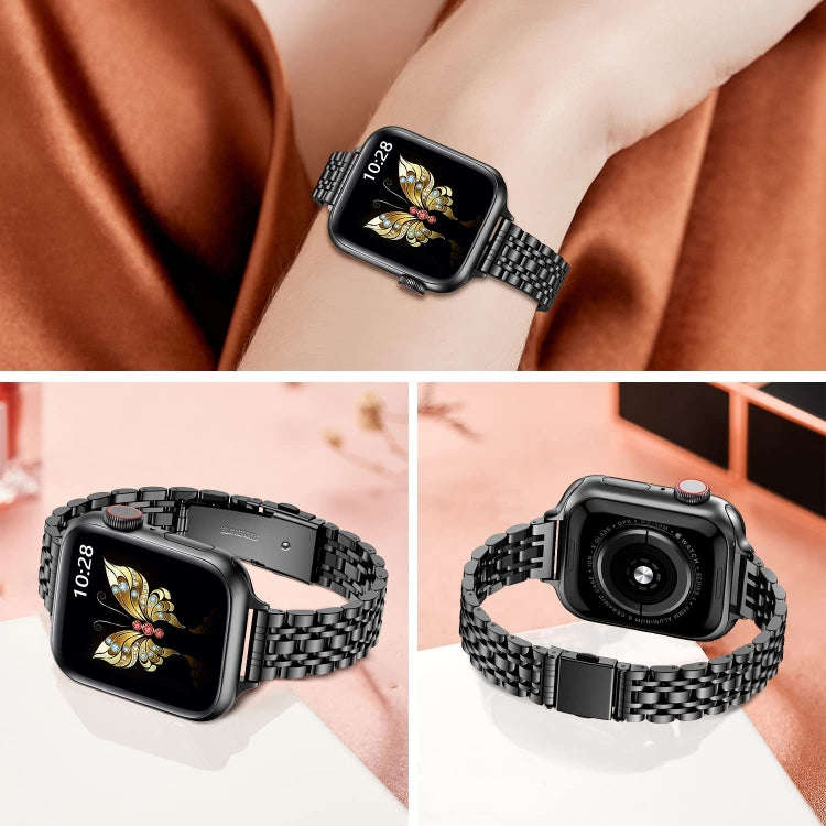 For Apple Watch Series 2 42mm Slim Seven Bead Slingshot Buckle Metal Watch Band(Black)