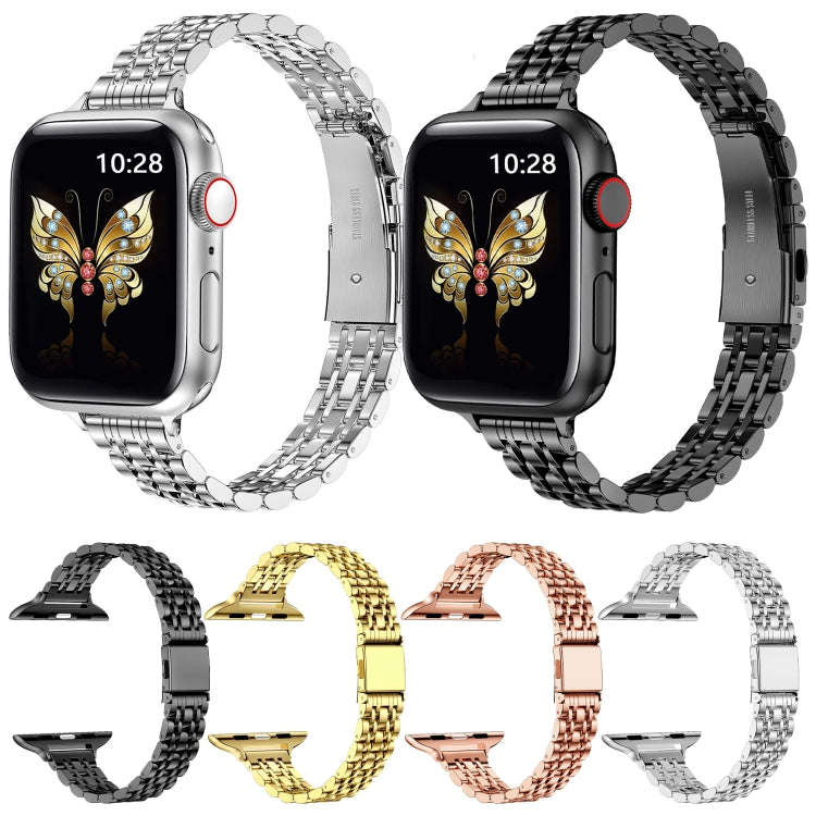 For Apple Watch Series 8 41mm Slim Seven Bead Slingshot Buckle Metal Watch Band(Silver)