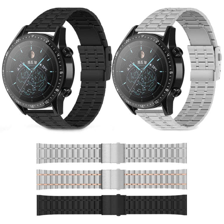 22mm Universal Dual Press Buckle Five-bead Stainless Steel Watch Band(Silver Rose Gold)