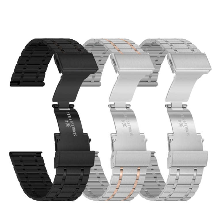 22mm Universal Dual Press Buckle Five-bead Stainless Steel Watch Band(Black)