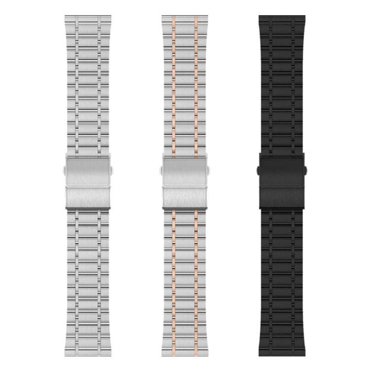 22mm Universal Dual Press Buckle Five-bead Stainless Steel Watch Band(Silver Rose Gold)