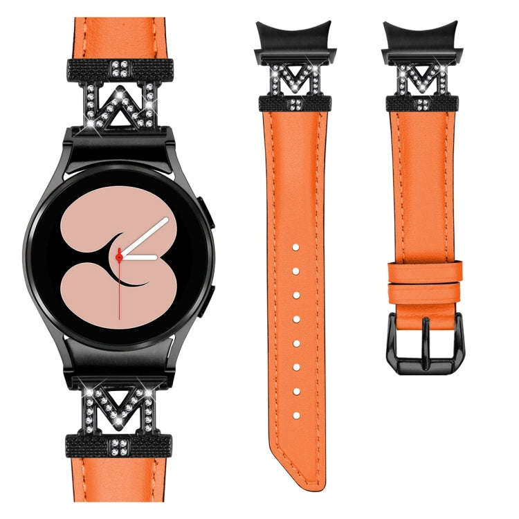 For Samsung Galaxy Watch6 / 6 Classic M Letter D-shaped Twill Leather Watch Band(Black Orange)