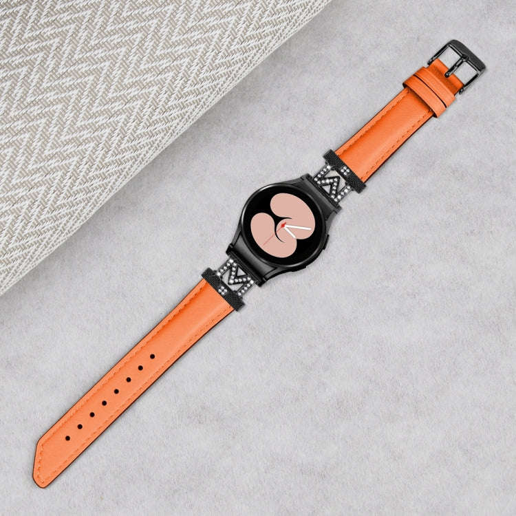 For Samsung Galaxy Watch6 / 6 Classic M Letter D-shaped Twill Leather Watch Band(Black Orange)