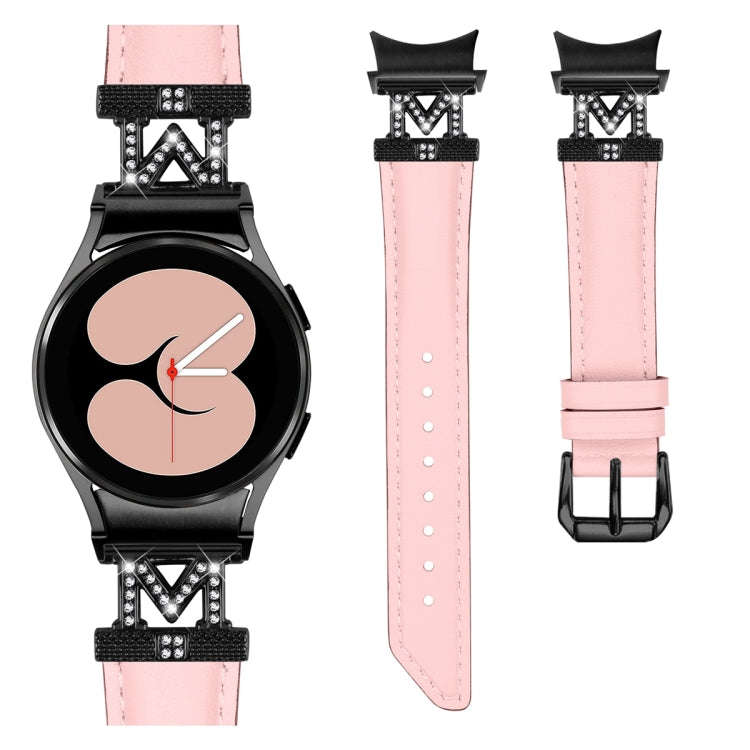 For Samsung Galaxy Watch6 / 6 Classic M Letter D-shaped Twill Leather Watch Band(Black Pink)