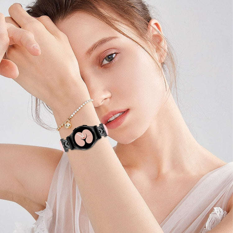 For Samsung Galaxy Watch6 / 6 Classic M Letter D-shaped Twill Leather Watch Band(Black Pink)