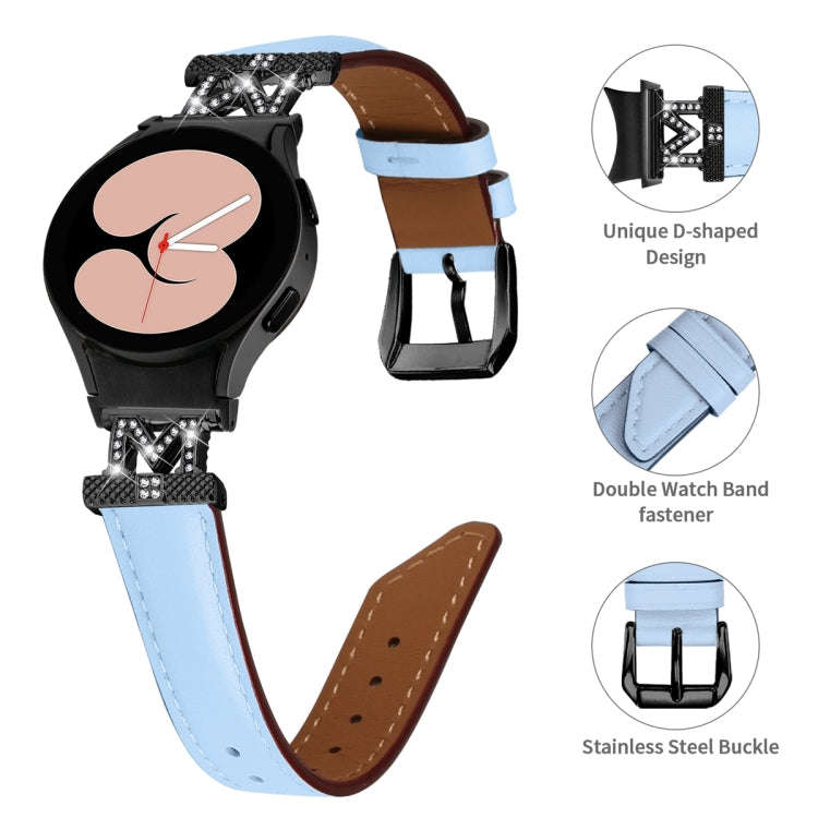 For Samsung Galaxy Watch6 / 6 Classic M Letter D-shaped Twill Leather Watch Band(Black Blue)