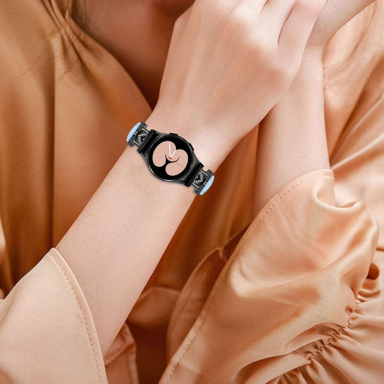 For Samsung Galaxy Watch6 / 6 Classic M Letter D-shaped Twill Leather Watch Band(Black Blue)