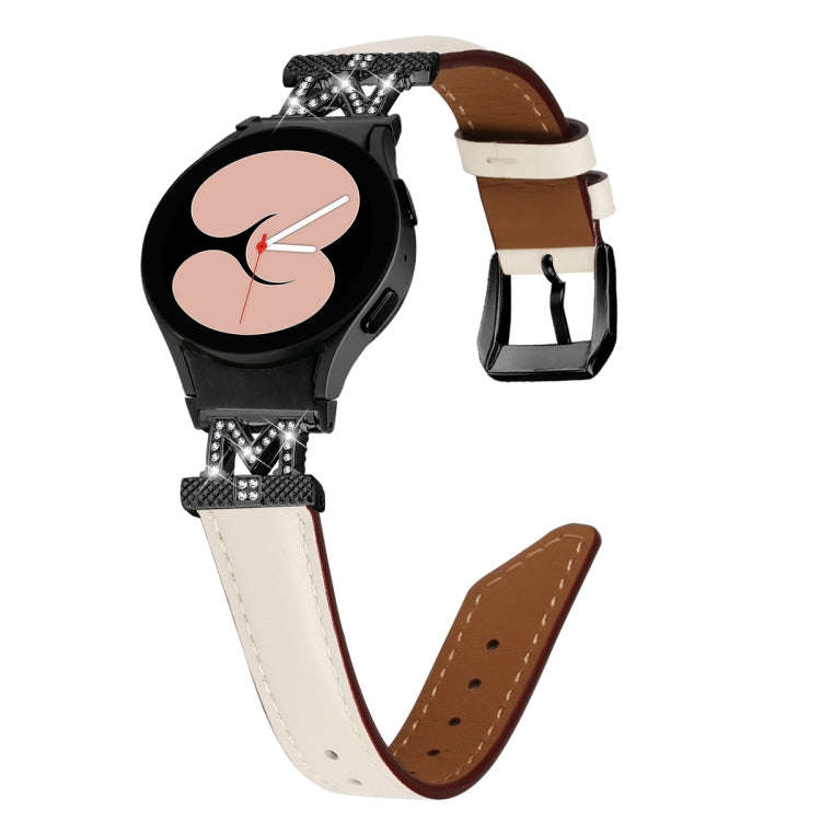For Samsung Galaxy Watch6 / 6 Classic M Letter D-shaped Twill Leather Watch Band(Black Apricot)