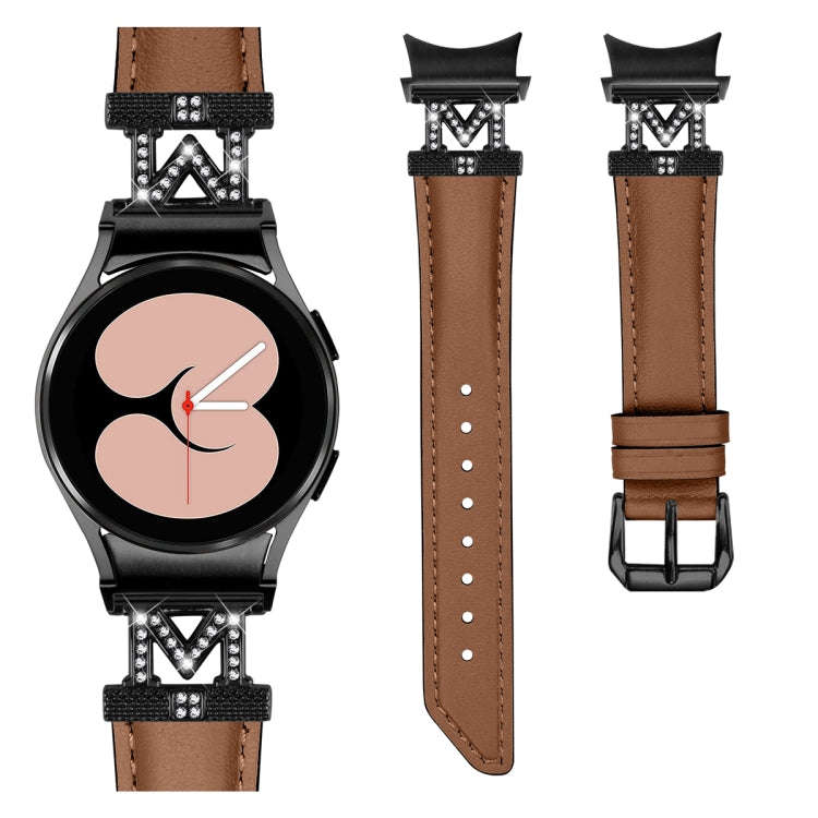 For Samsung Galaxy Watch6 / 6 Classic M Letter D-shaped Twill Leather Watch Band(Black Brown)