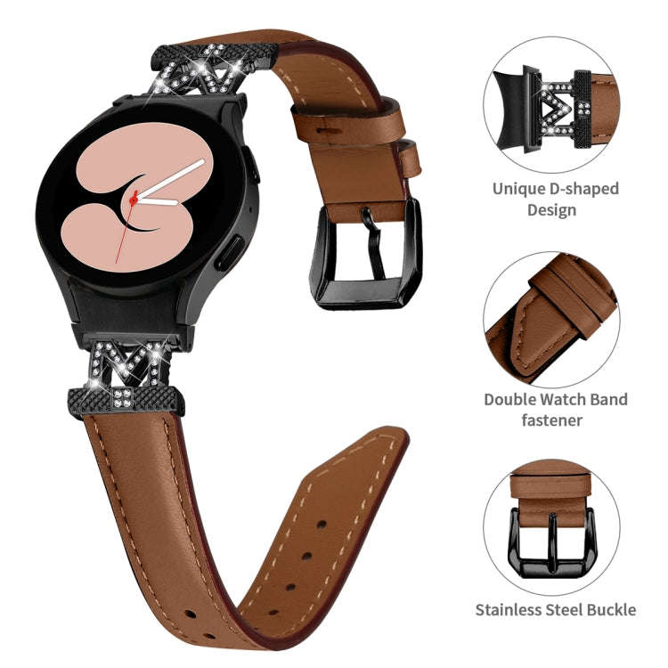 For Samsung Galaxy Watch6 / 6 Classic M Letter D-shaped Twill Leather Watch Band(Black Brown)