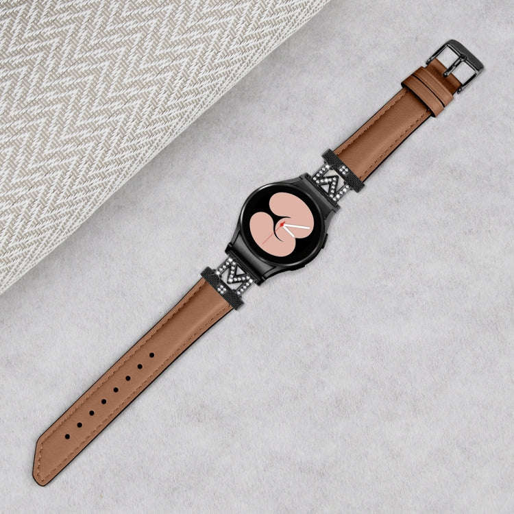 For Samsung Galaxy Watch6 / 6 Classic M Letter D-shaped Twill Leather Watch Band(Black Brown)
