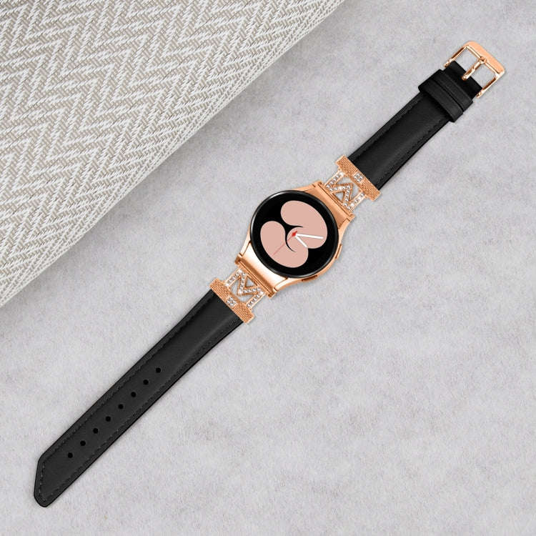 For Samsung Galaxy Watch6 / 6 Classic M Letter D-shaped Twill Leather Watch Band(Rose Gold Black)