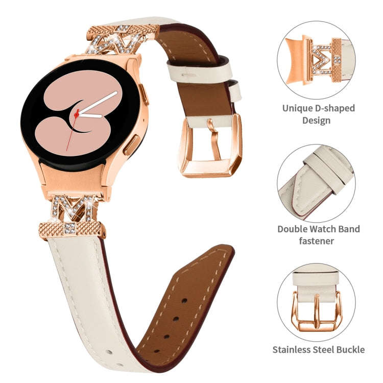 For Samsung Galaxy Watch6 / 6 Classic M Letter D-shaped Twill Leather Watch Band(Rose Gold Apricot)