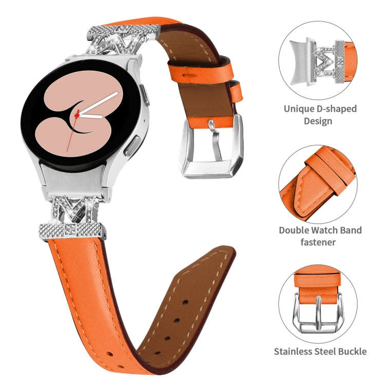 For Samsung Galaxy Watch6 / 6 Classic M Letter D-shaped Twill Leather Watch Band(Silver Orange)
