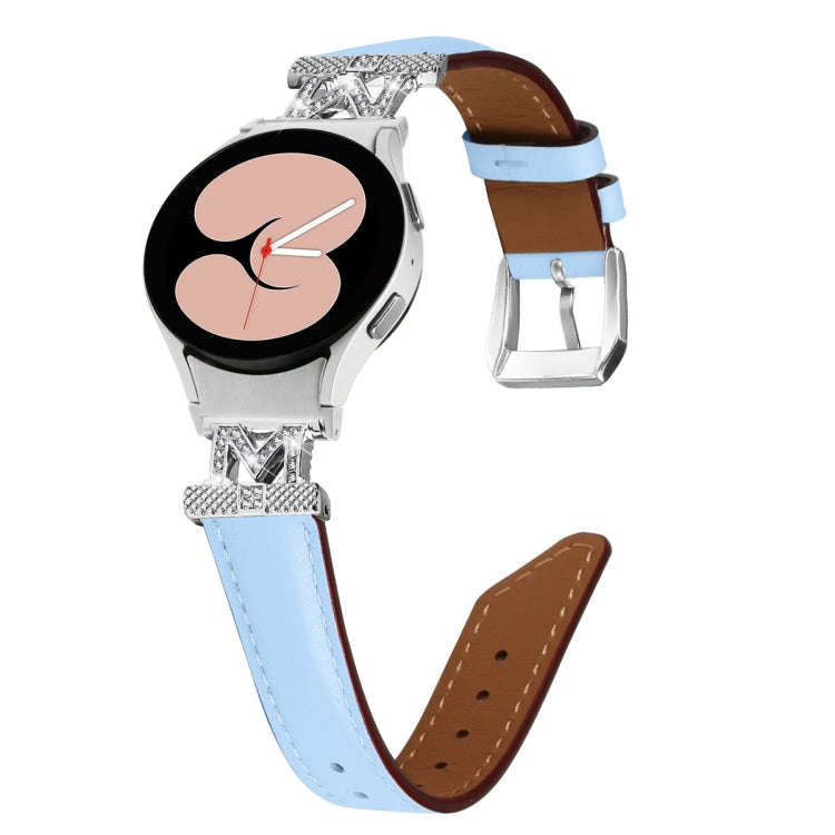 For Samsung Galaxy Watch6 / 6 Classic M Letter D-shaped Twill Leather Watch Band(Silver Blue)