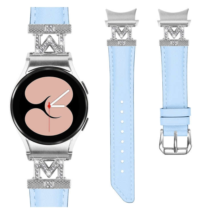 For Samsung Galaxy Watch6 / 6 Classic M Letter D-shaped Twill Leather Watch Band(Silver Blue)