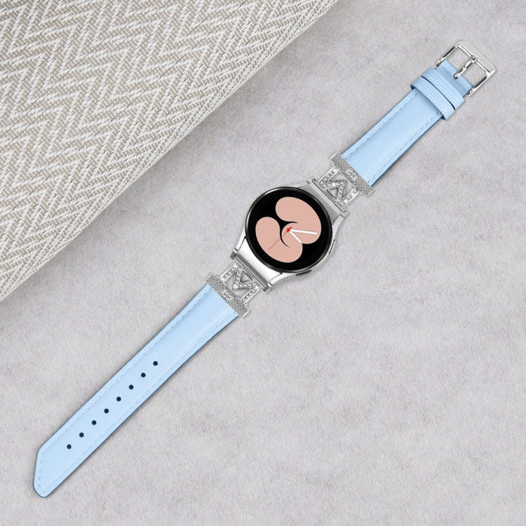 For Samsung Galaxy Watch6 / 6 Classic M Letter D-shaped Twill Leather Watch Band(Silver Blue)